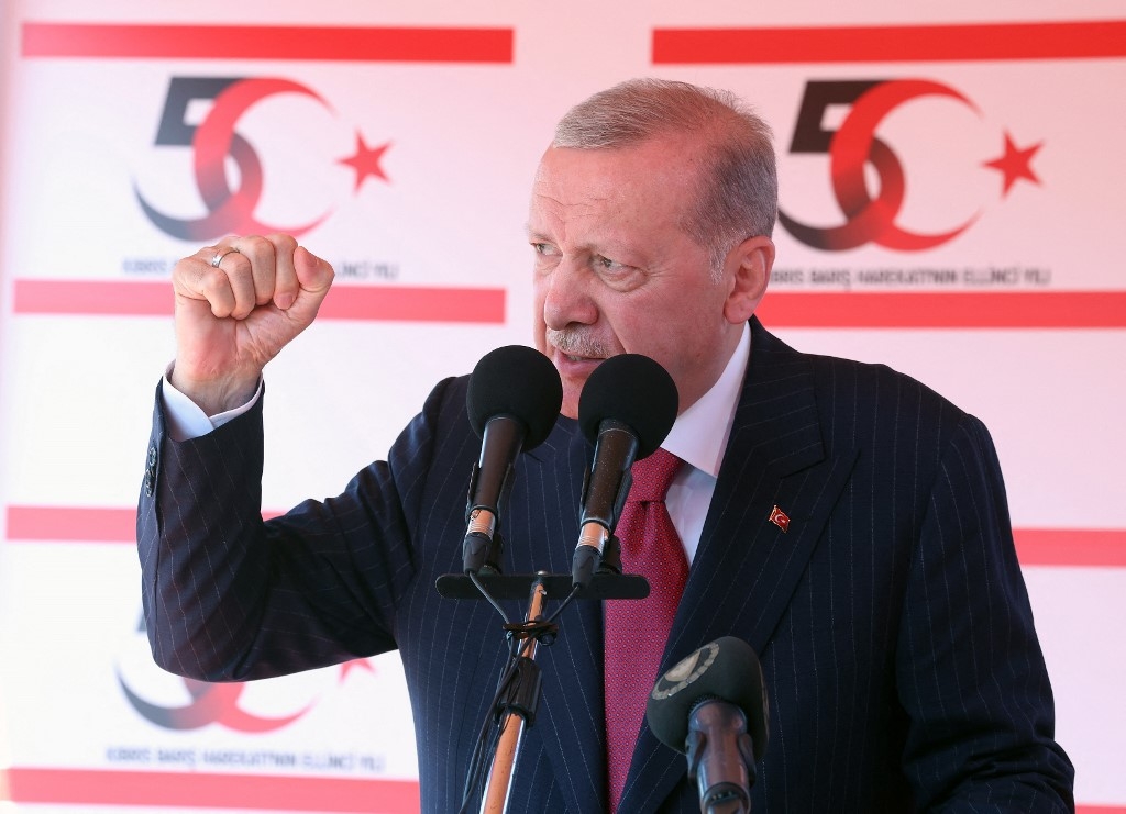 Recep Tayyip Erdogan speaking in Nicosia (Turkish Presidental Press Service/AFP)