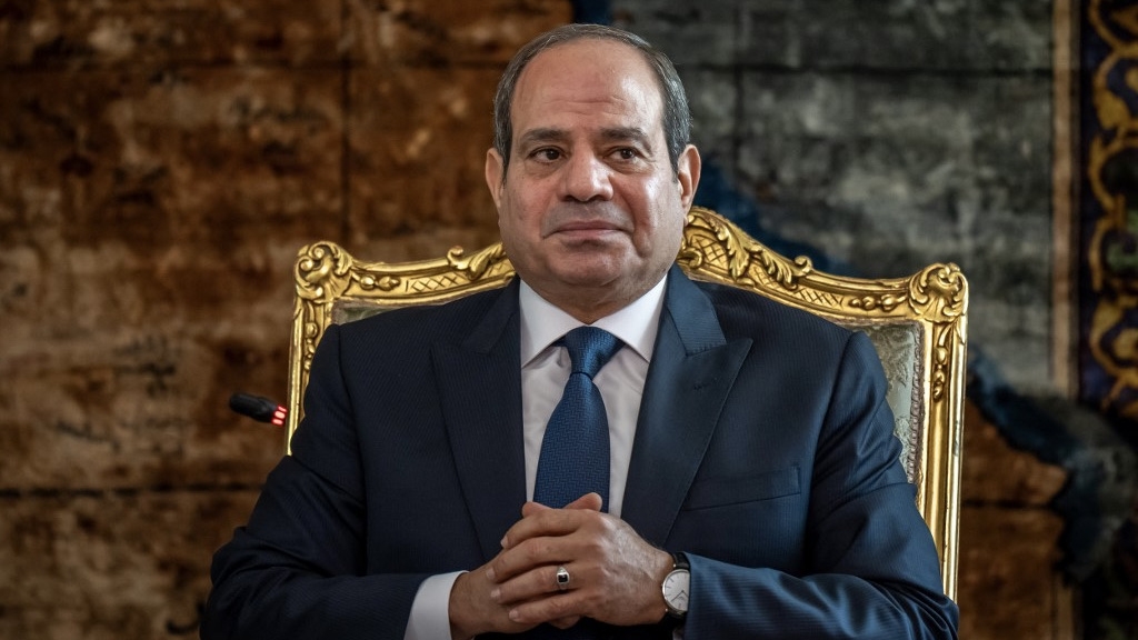 Egypt's President Abdel Fattah el-Sisi looks on during a meeting with German Chancellor Olaf Scholz in Cario on 18 October 2023 (Michael Kappeler/AFP)