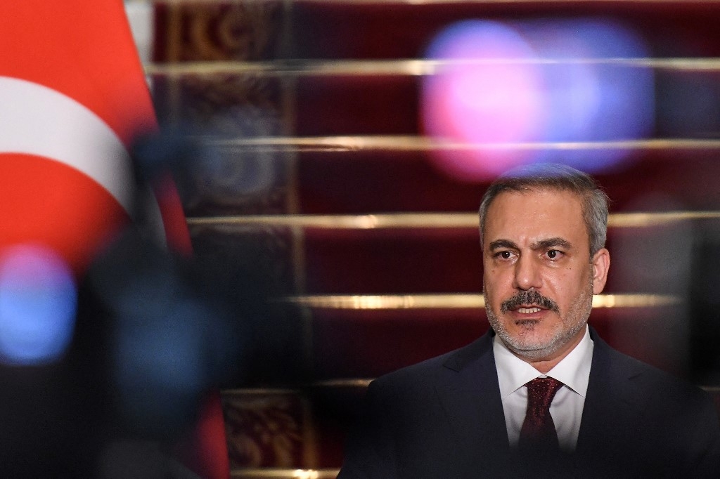 Turkey's Foreign Minister Hakan Fidan speaks during a joint press conference with his Egyptian counterpart, in Cairo on 5 August, 2024 (Ahmed Hasan/AFP)