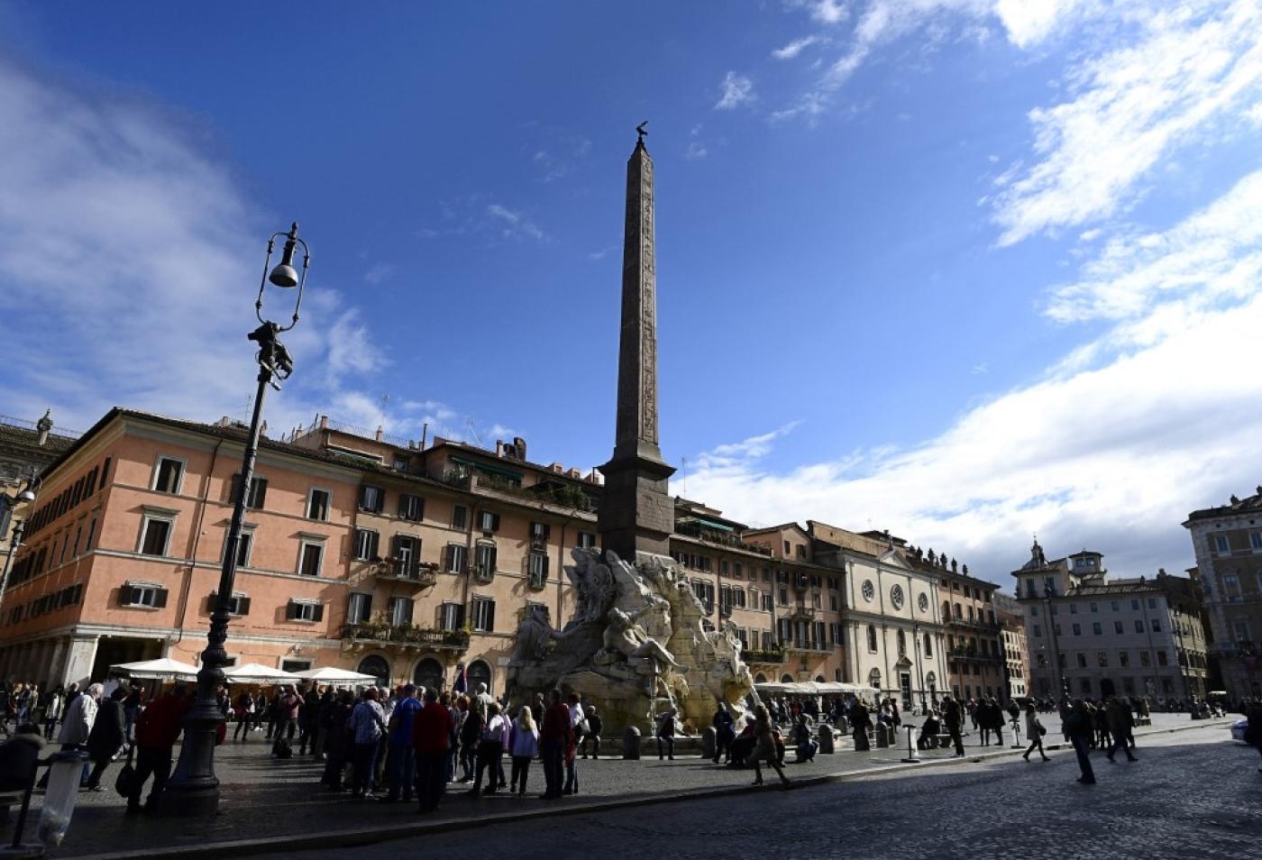 L’obélisque égyptien et la fontaine des Quatre-Fleuves sur la place Navone à Rome, le 10 février 2017 (AFP)