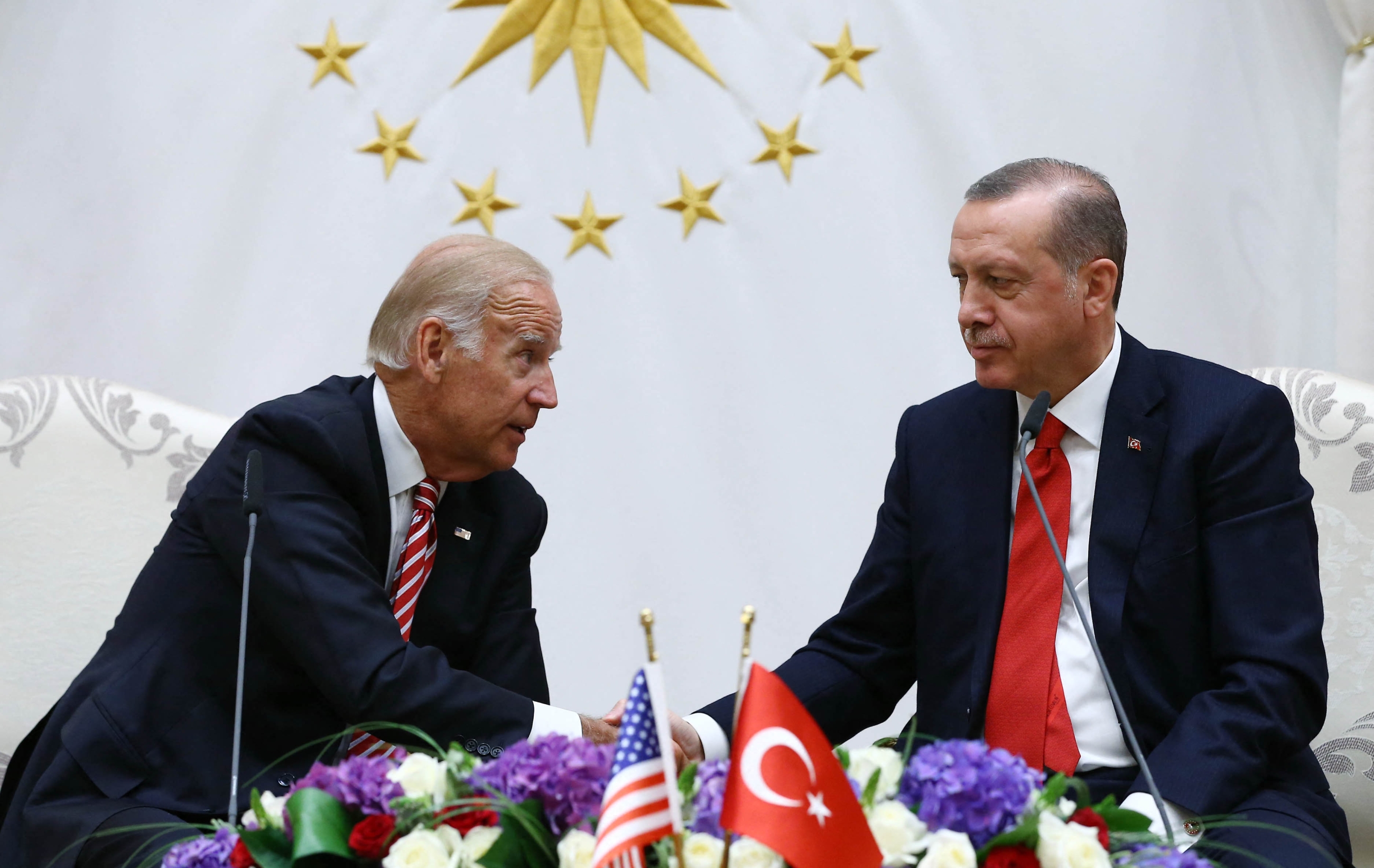 Then-US Vice President Joe Biden (L) and Turkish President Recep Tayyip Erdogan during a 2016 meeting 