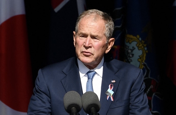 Former US President George W Bush speaks during a 9/11 commemoration at the Flight 93 National Memorial in Shanksville, Pennsylvania on 11 September 2021 (AFP)