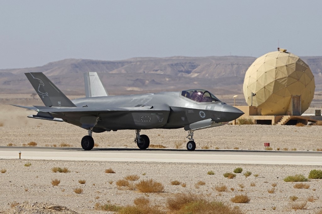 An Israeli air force F-35 fighter lands at Ovda Airbase near Eilat during military exercises in 2021 (AFP) 