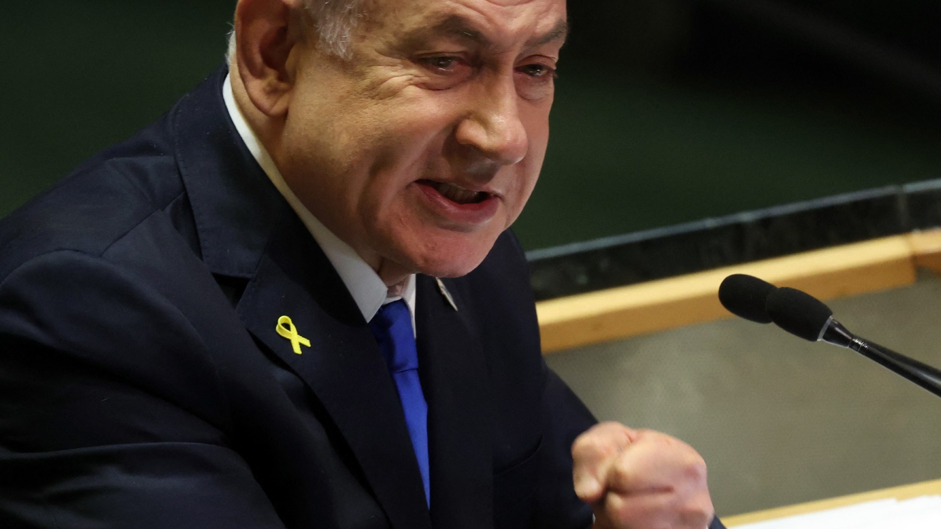 Israeli Prime Minister Benjamin Netanyahu addresses the United Nations General Assembly on 27 September 2024 (AFP)