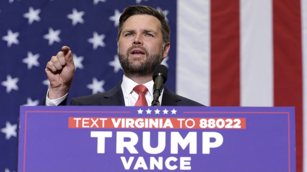 Republican vice-presidential nominee JD Vance speaks at a campaign rally at Radford University, Virginia, on 22 July 2024 (Alex Wong/Getty/AFP)