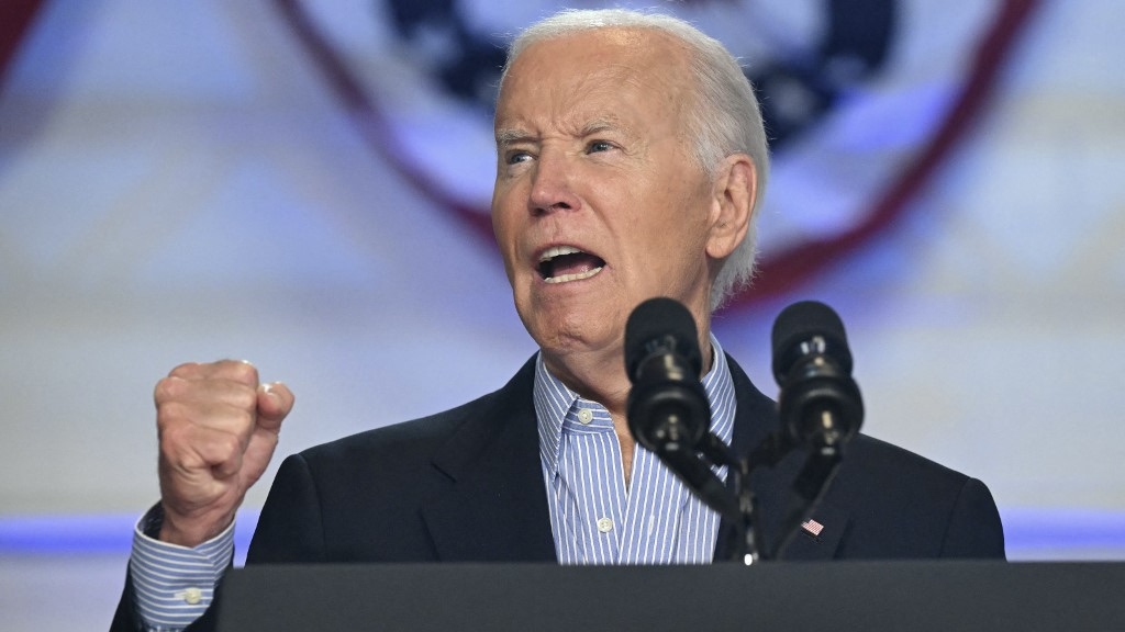 US President Joe Biden speaks during a campaign event in Madison, Wisconsin, on 5 July 2024 (Saul Loeb/AFP)