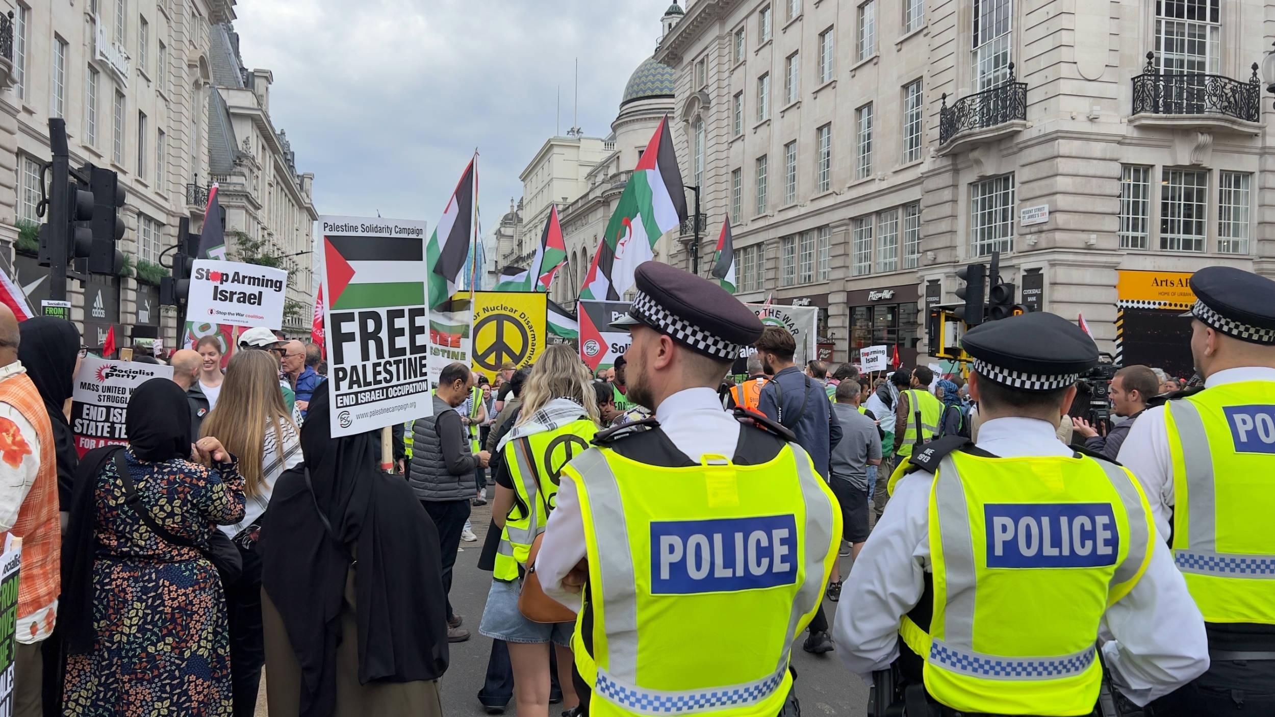 The march marked the first time that a pro-Palestine demonstration in London ends in front of the Israeli embassy (Areeb Ullah/MEE)