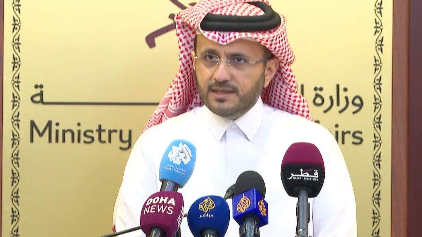 Majed al-Ansari, spokesman for Qatar’s foreign ministry, announces the ceasefire (Screengrab)