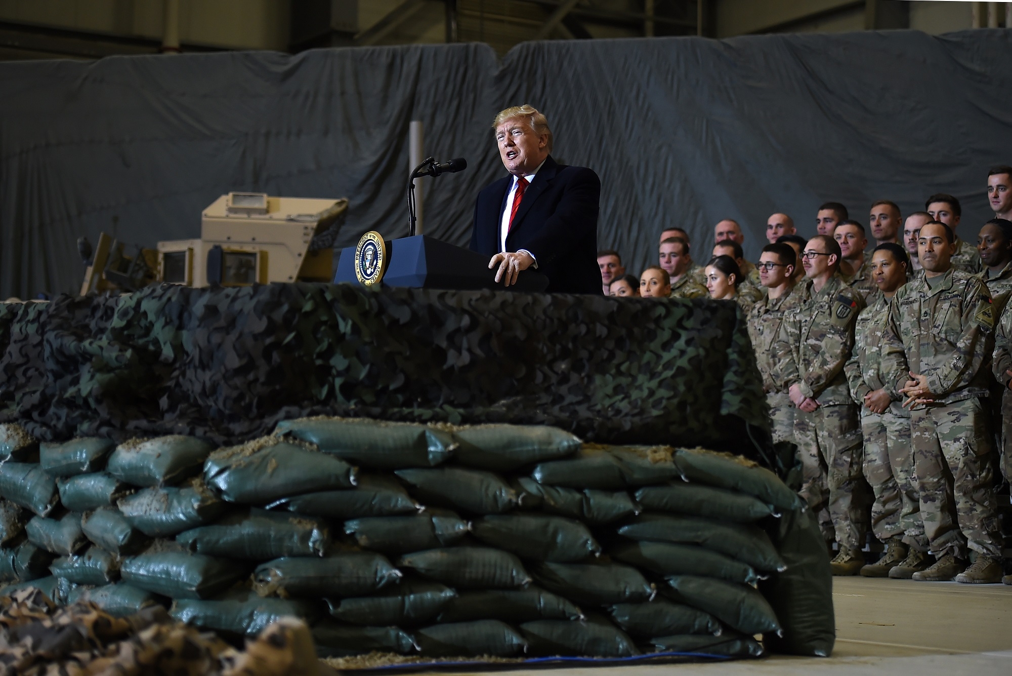 Donald Trump during a visit to US troops in Afghanistan in November 2019