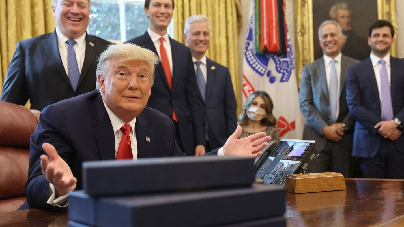 US President Donald Trump speaks about a Sudan-Israel peace agreement, in the Oval Office on 23 October 2020 in Washington, DC (AFP)