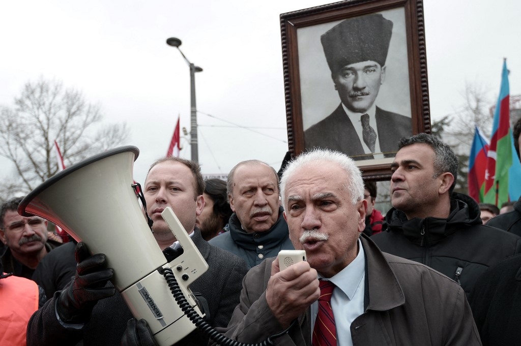 A file photo of Dogu Perincek, the leader of Patriotic Party, on 28 January 2015 during a rally in Strasbourg, France (AFP)