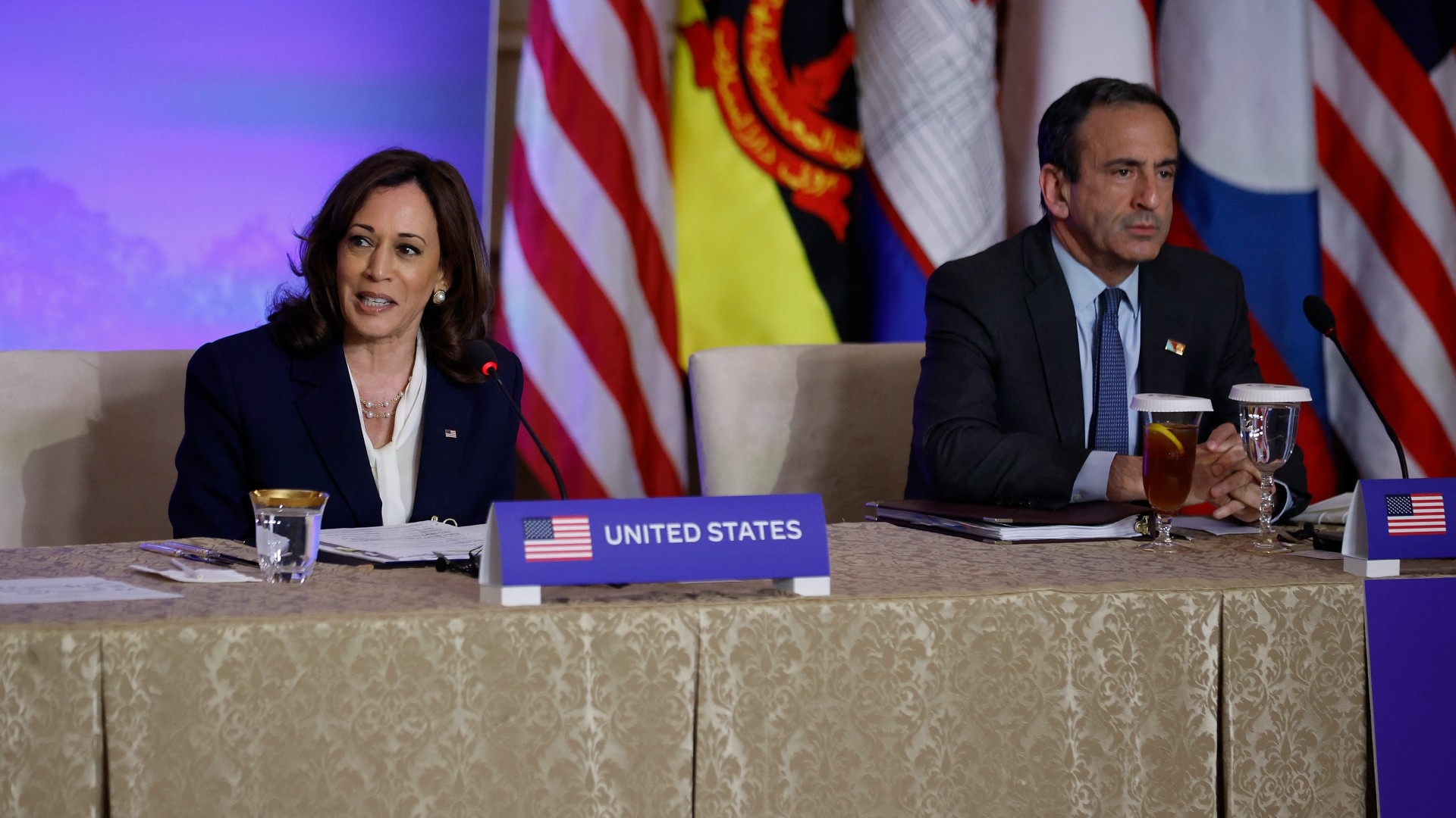 Kamala Harris and Philip Gordon at a diplomatic event in Washington DC on 13 May. AFP/ Chip Somodevilla.