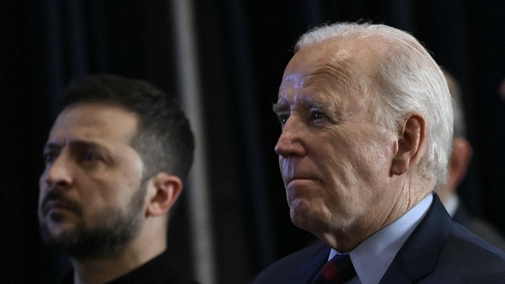 Ukrainian President Volodymyr Zelensky and US President Joe Biden at the United Nations General Assembly in New York on 25 September 2024 (Andrew Caballero-Reynolds/AFP)