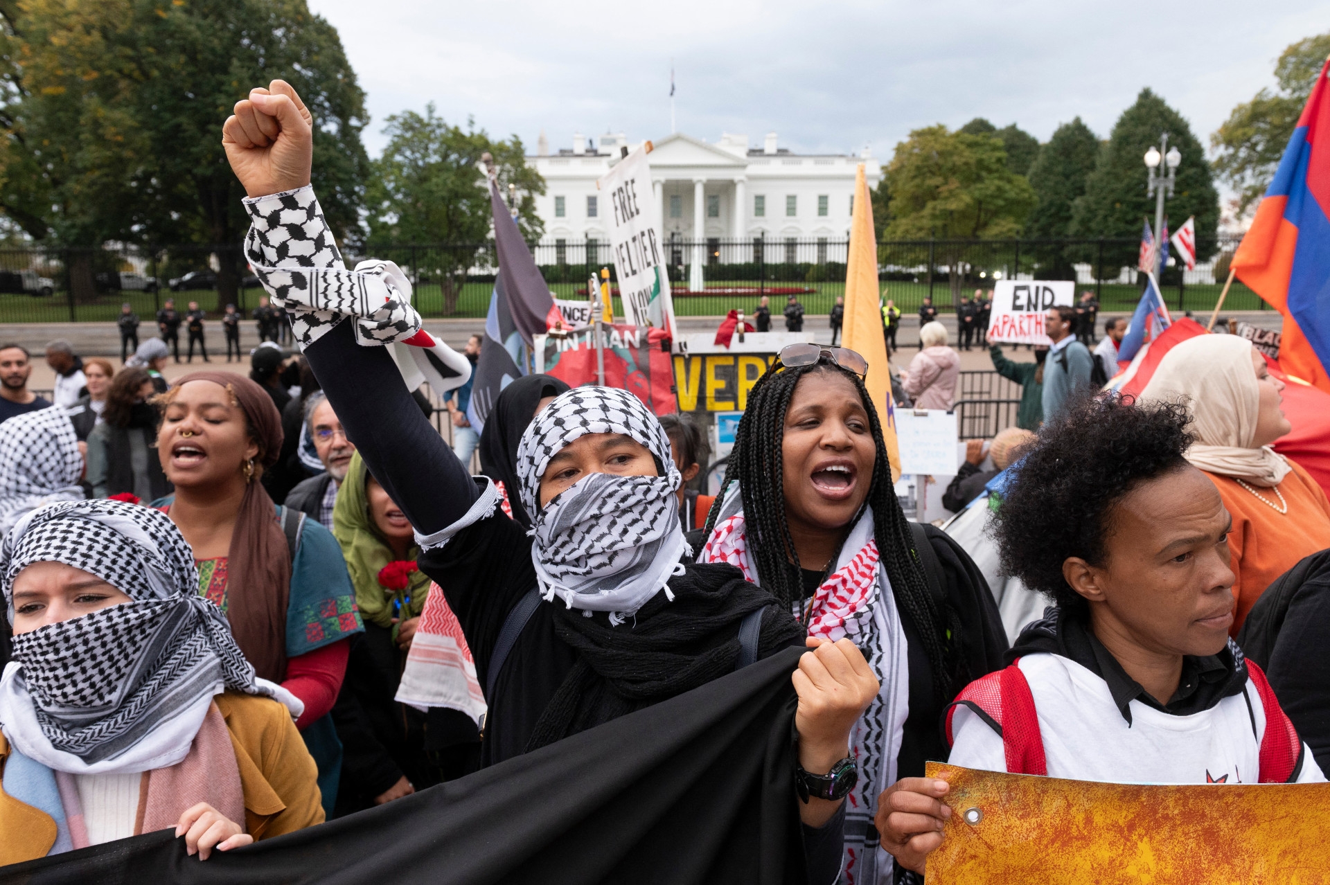 Protesters demonstrate against US support for the Israeli military assault on Gaza during a rally in front of the White House on 20 October 2023 (AFP) 