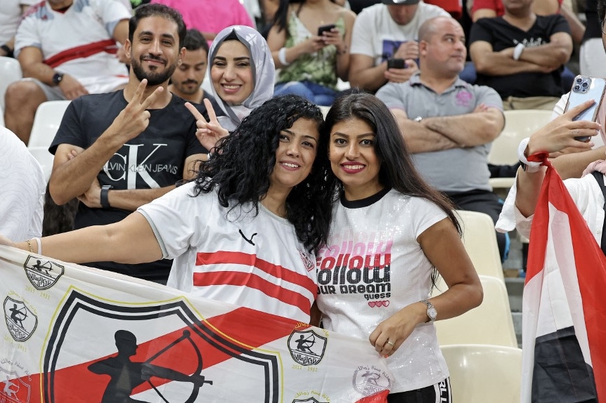 Zamalek fans at a match between Saudi Arabia's Al-Hilal and Egypt's Zamalek on 9 September 2022 at the Lusail Stadium, Doha, Qatar, where the 2022 World Cup Final is to be played on 18 December 2022 (AFP)