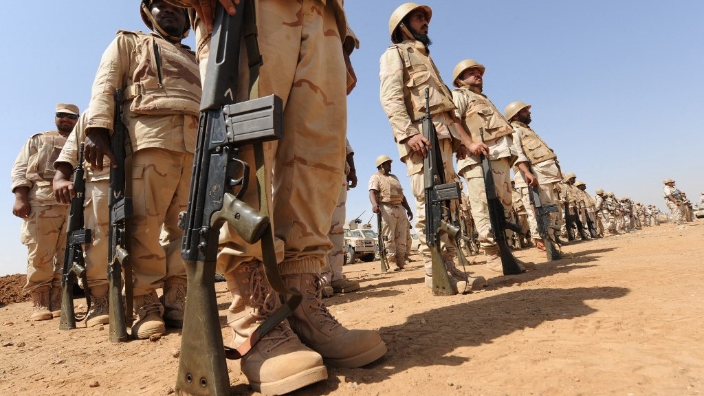 Saudi soldiers near the border with Yemen in Khuba, around 60 kilometres from the Red Sea coast (AFP)