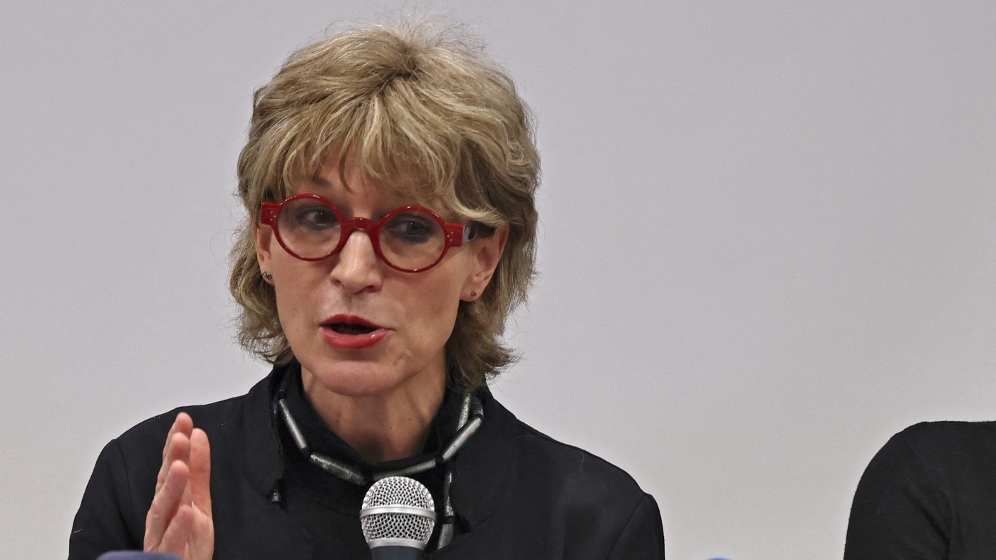 Amnesty International Secretary General Agnes Callamard speaks during a press conference in Jerusalem on 1 February 2022.