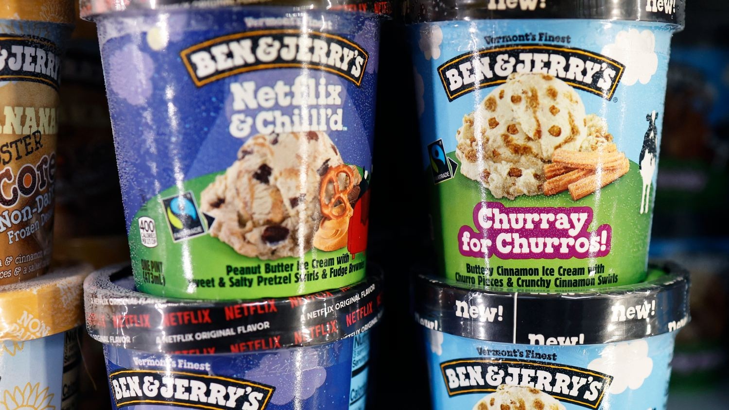 Pints of Ben & Jerry’s ice cream on a shelf at Ideal Fresh Market in Flatbush in Brooklyn, New York City on 19 March 2024 (Michael M Santiago/AFP)