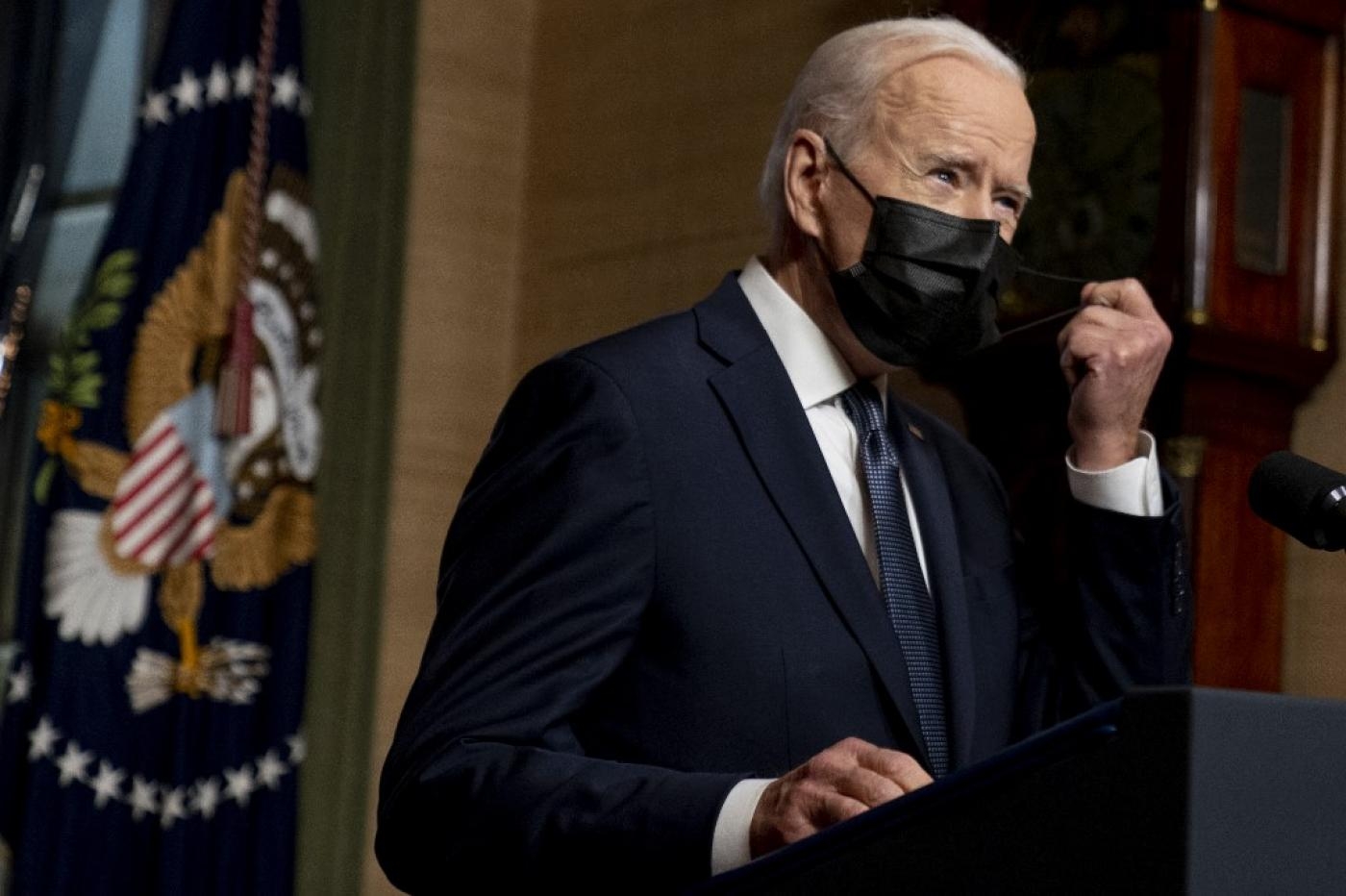 Le président américain Joe Biden s’exprime à Washington, le 14 avril 2021 (AFP)