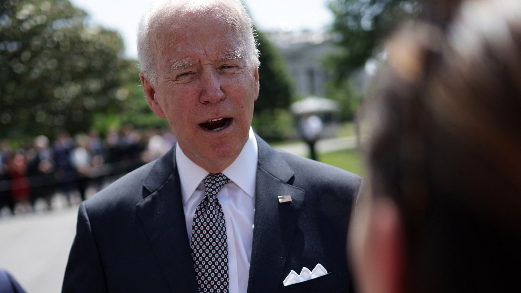 US President Joe Biden speaks to members of the press prior to a Marine One departure from the White House on 17 June 2022 in Washington.