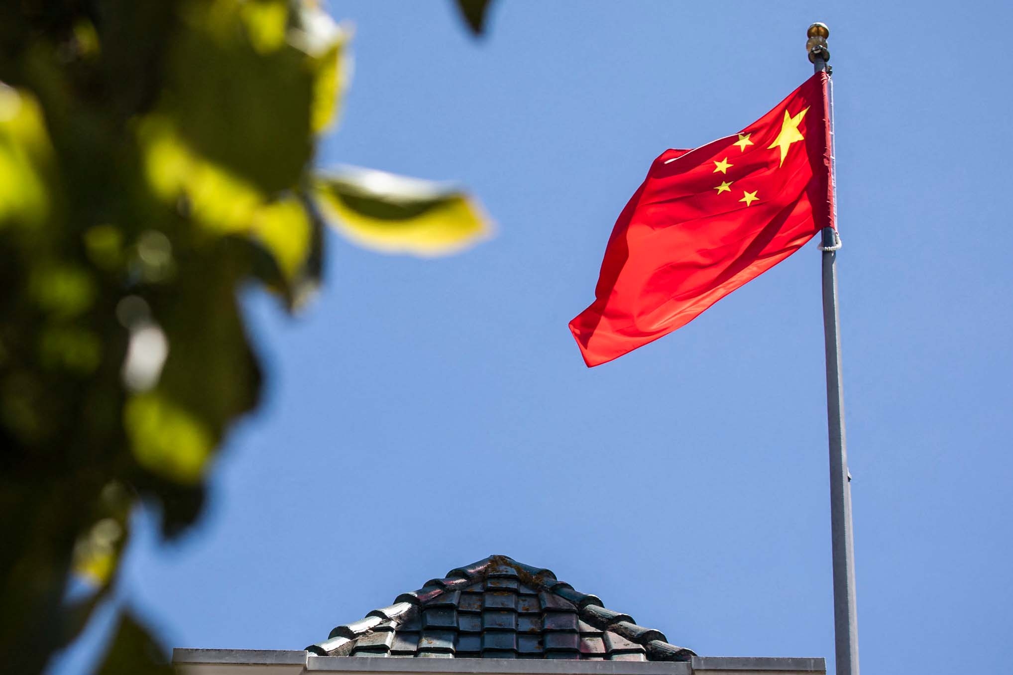 The flag of the People's Republic of China flies above the country's consulate in San Francisco, California, on 23 July 2020.