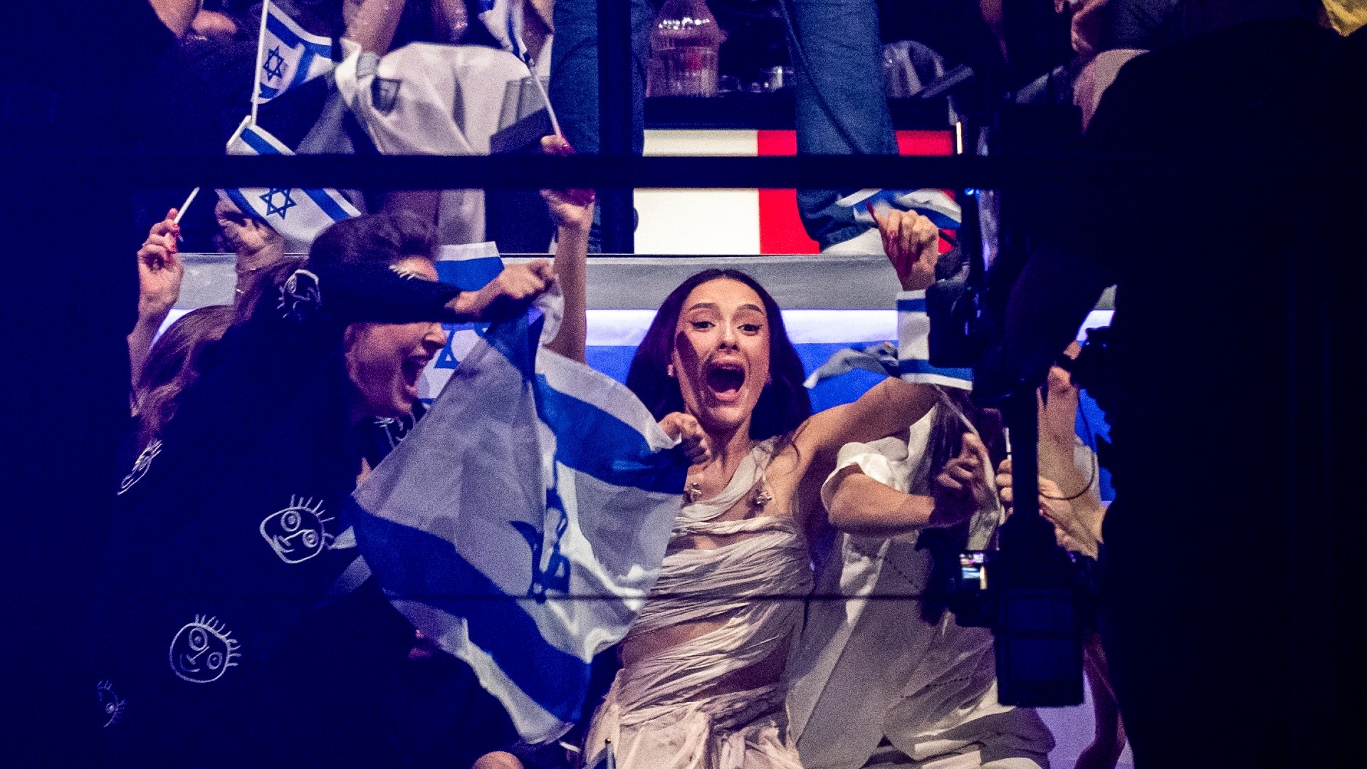 Israeli singer Eden Golan in Sweden's Malmo on 9 May 2024 reacting after reaching the final of the Eurovision Song Contest (AFP/Ida Marie Odgaard/Ritzau Scanpix)