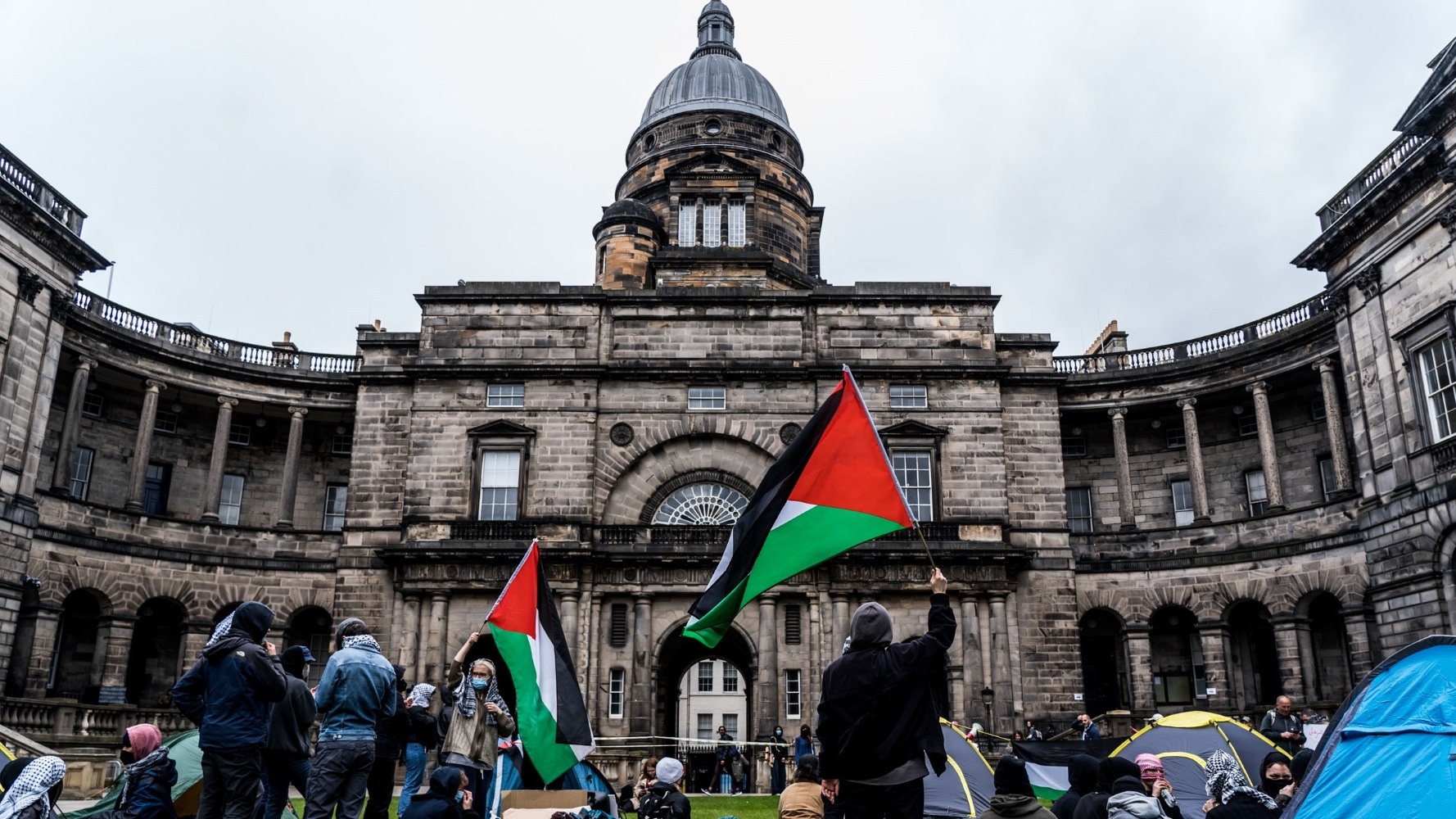 Students set up an encampment at Old College at Edinburgh University (Supplied)