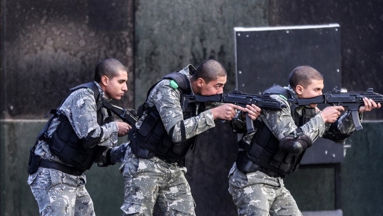 Egyptian police cadets take part in a training session at a police academy in the capital Cairo on 30 December 2019 (AFP)