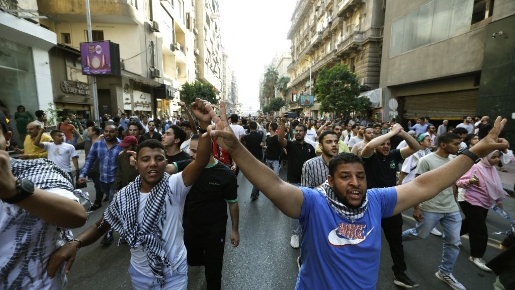 A protest march in Cairo on 20 October against the Israeli air strikes on Gaza (AFP)