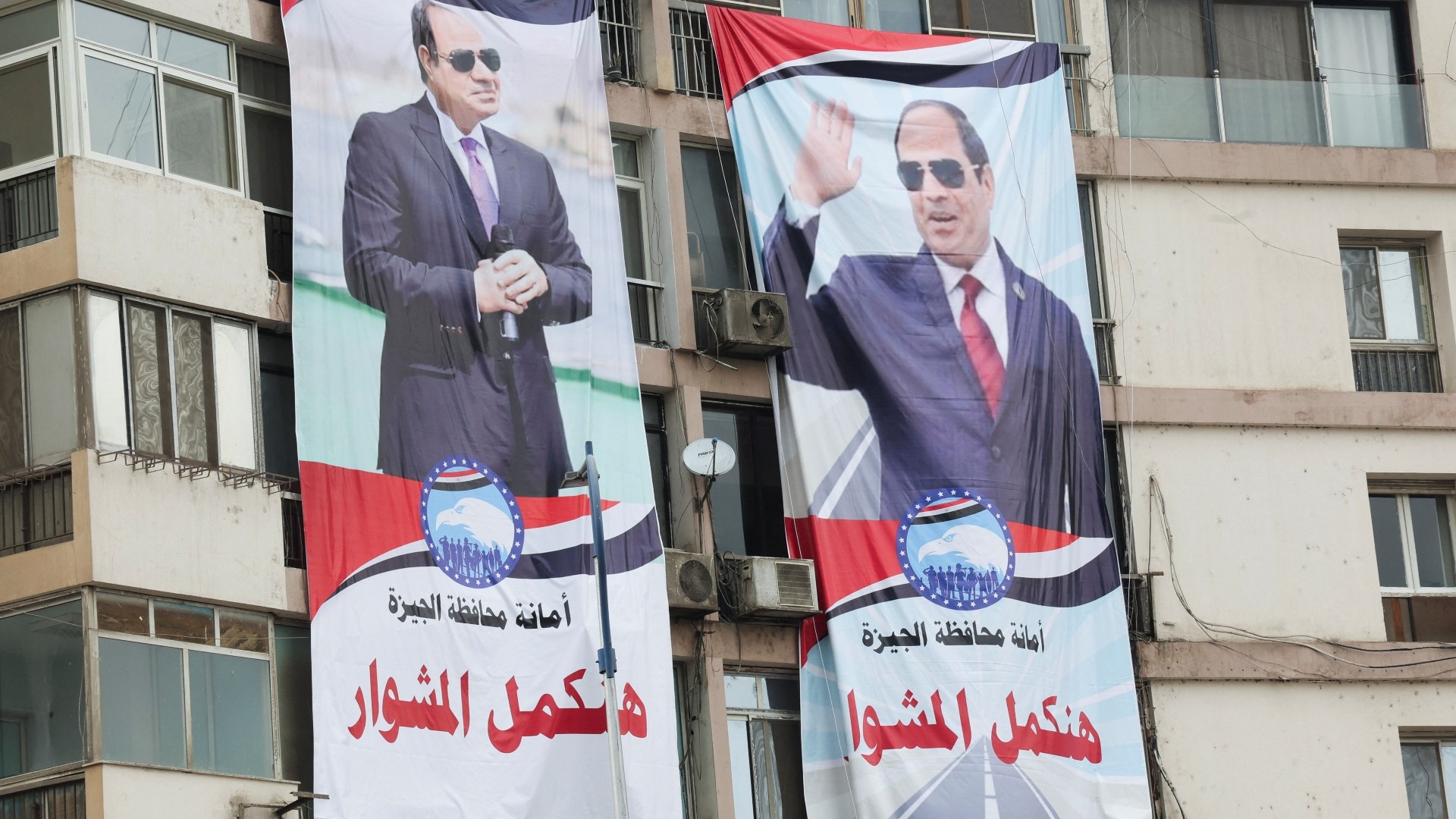 Posters of President Sisi supporting his candidacy in the presidential elections in December, at Al Galaa Square in the Dokki district of Giza, Egypt, 2 October 2023