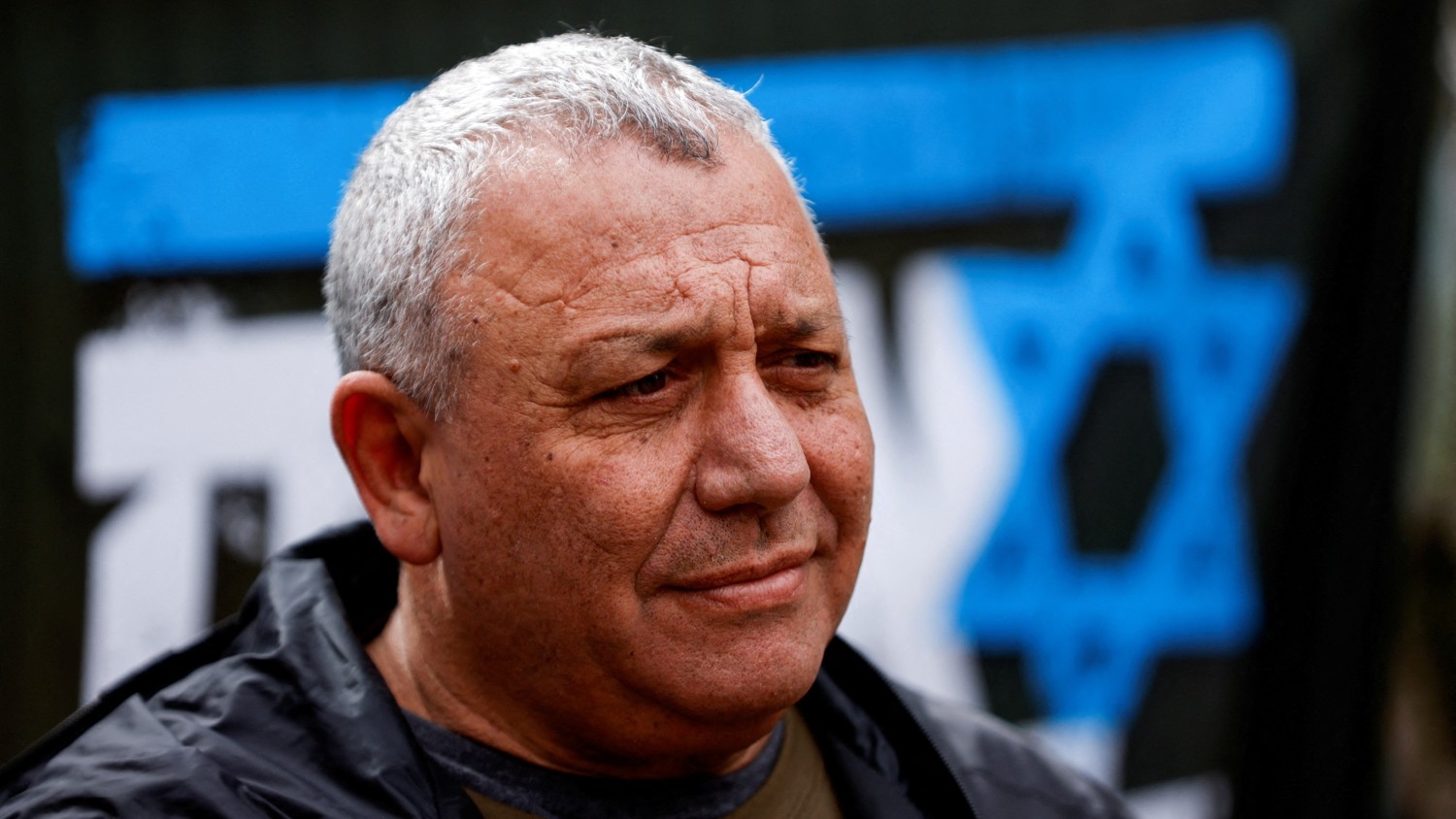 Knesset Member and former military chief Gadi Eisenkot attends a demonstration against proposed judicial reforms by Israel's government near Jerusalem on 9 February 2023.