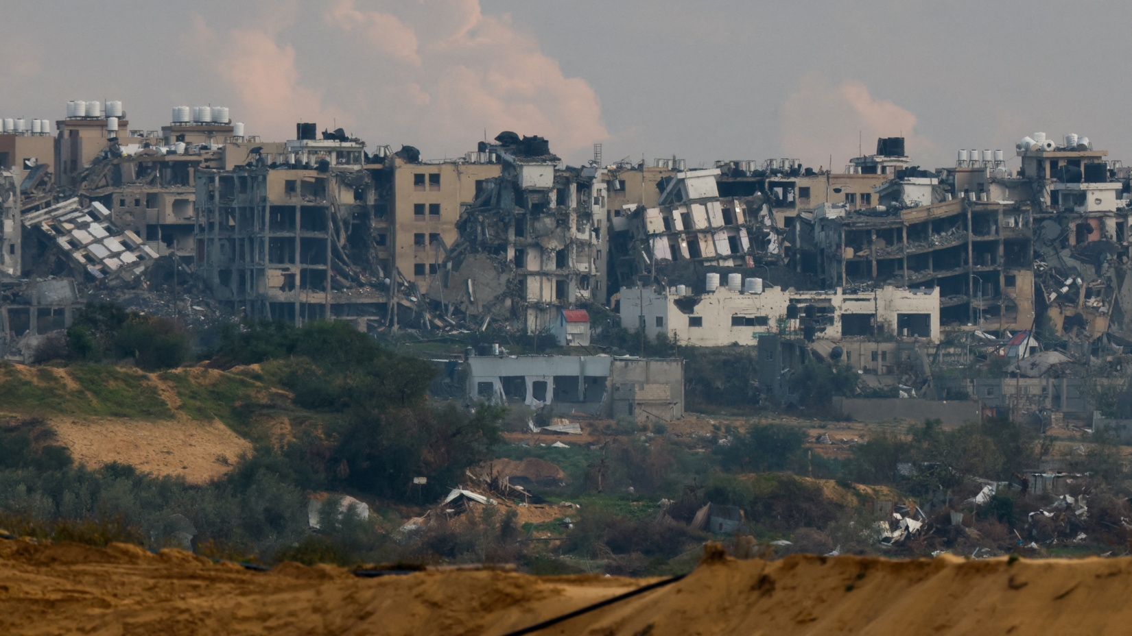 destroyed buildings in Gaza as seen from Israel