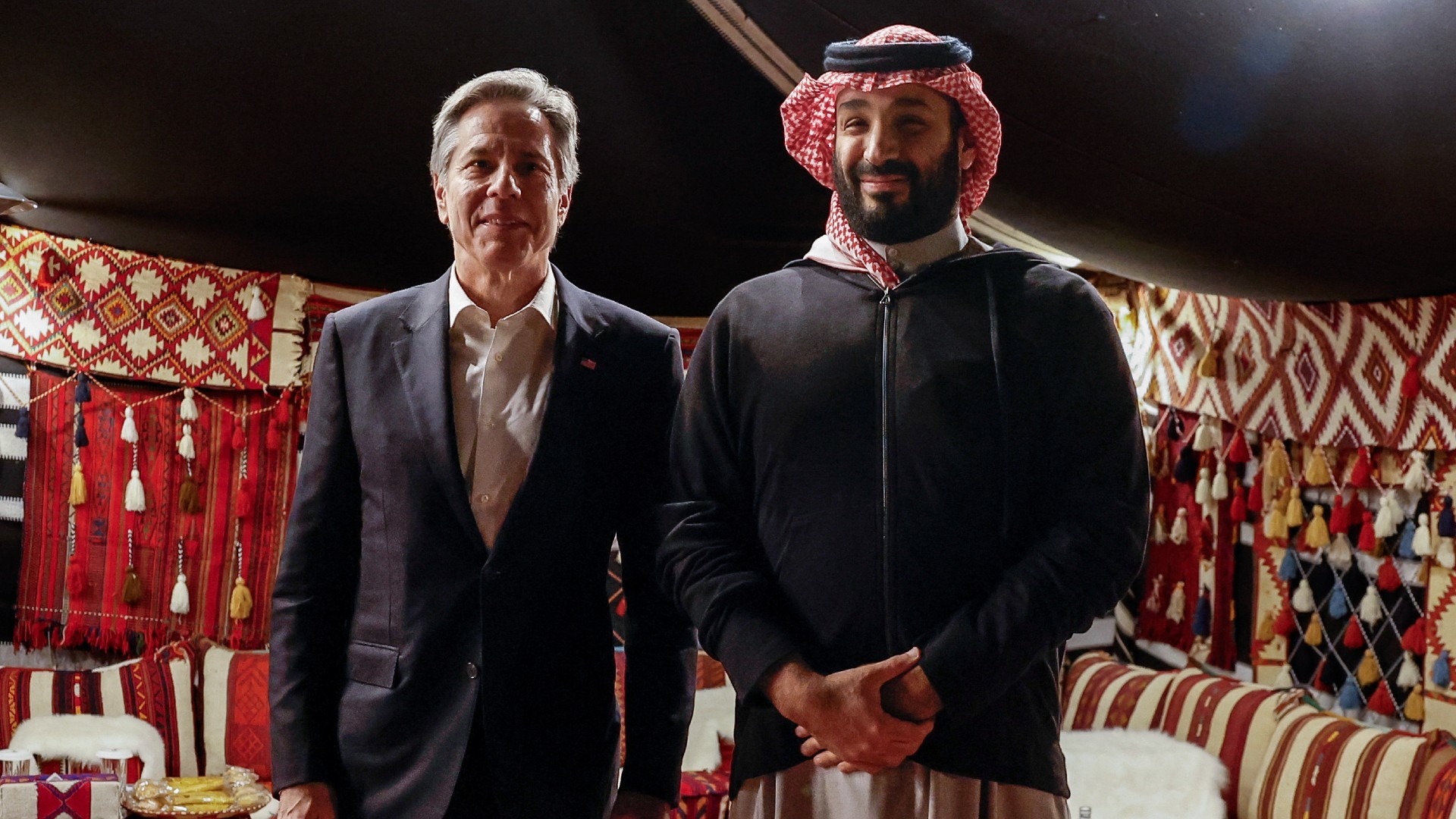 US Secretary of State Antony Blinken meets with Saudi Crown Prince Mohammed bin Salman in Saudi Arabia on 8 January (Reuters)