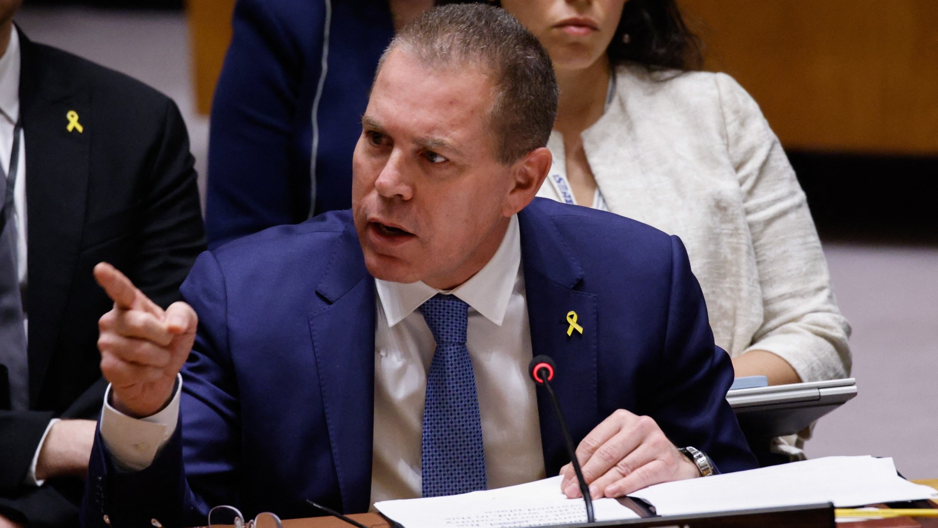 Israel's Ambassador to the United Nations Gilad Erdan at the UN headquarters in New York City on 13 August 2024 (AFP/Kena Bentancur)