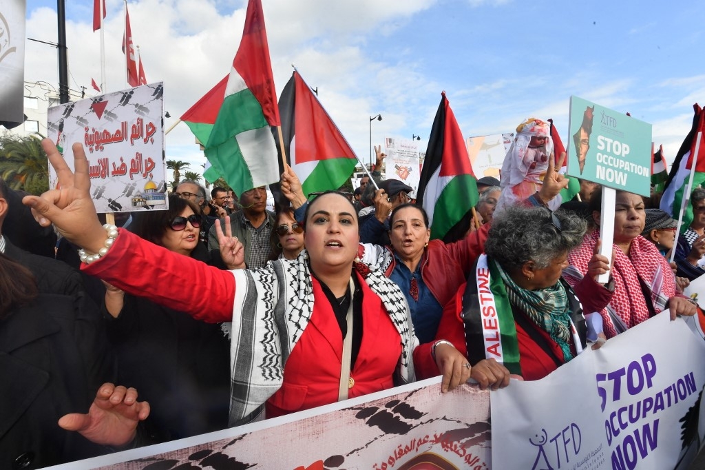 Manifestation de soutien à la population de Gaza, dans le centre de Tunis, le 29 novembre 2023 (AFP/Fethi Belaïd)