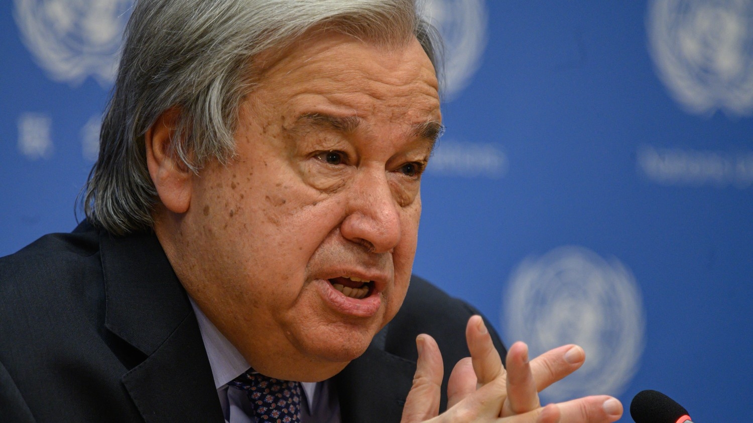 UN Secretary-General Antonio Guterres delivers remarks during the End of Year Press Conference at the UN headquarters in New York City on 19 December 2022.