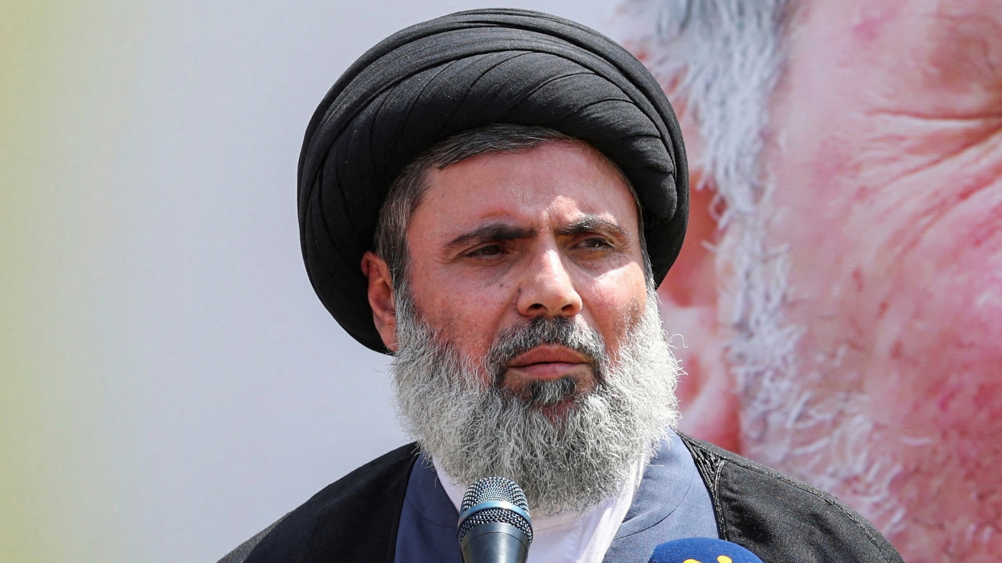 Hashem Safieddine at the funeral of killed Hezbollah commander Taleb Abdallah on 12 June 2024 (Mohamed Azakir/Reuters)