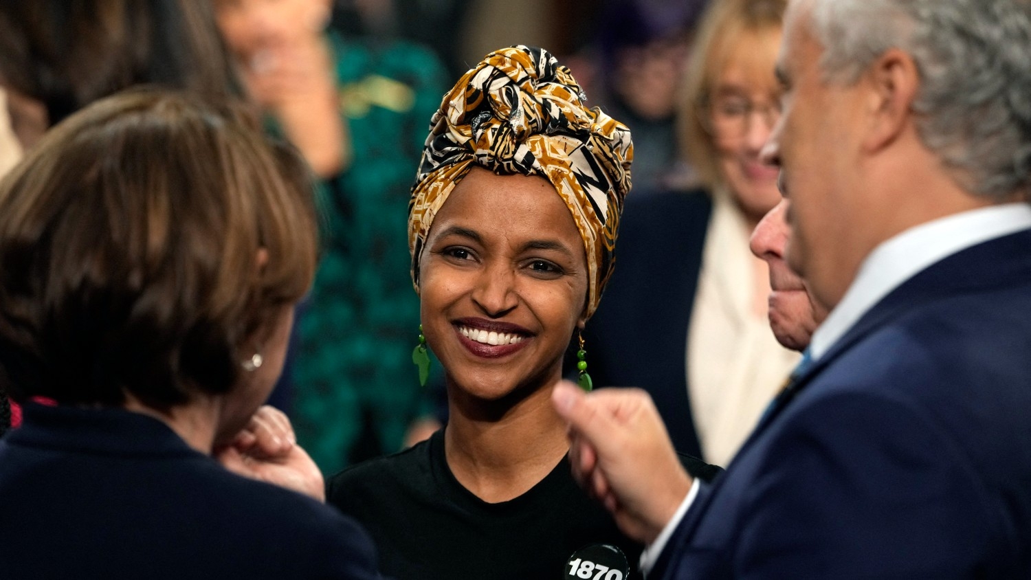 Representative Ilhan Omar arrives before President Joe Biden delivers the State of the Union address in the House Chamber of the US Capitol in Washington on 7 February 2023.