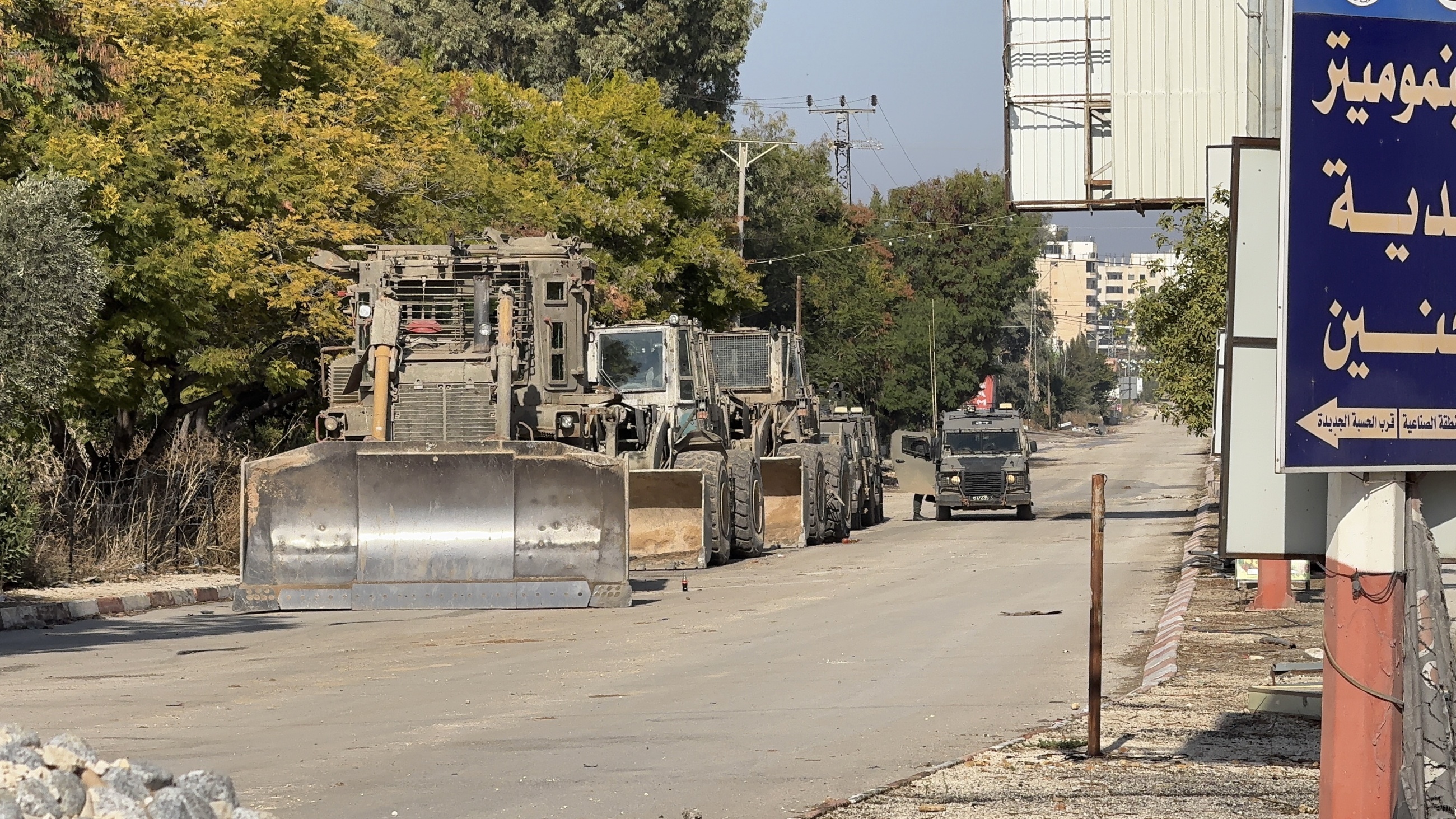 Israeli military vehicles and bulldozers raid Jenin in the occupied West Bank on 20 November 2024 (MEE/Muhammad Ateeq)