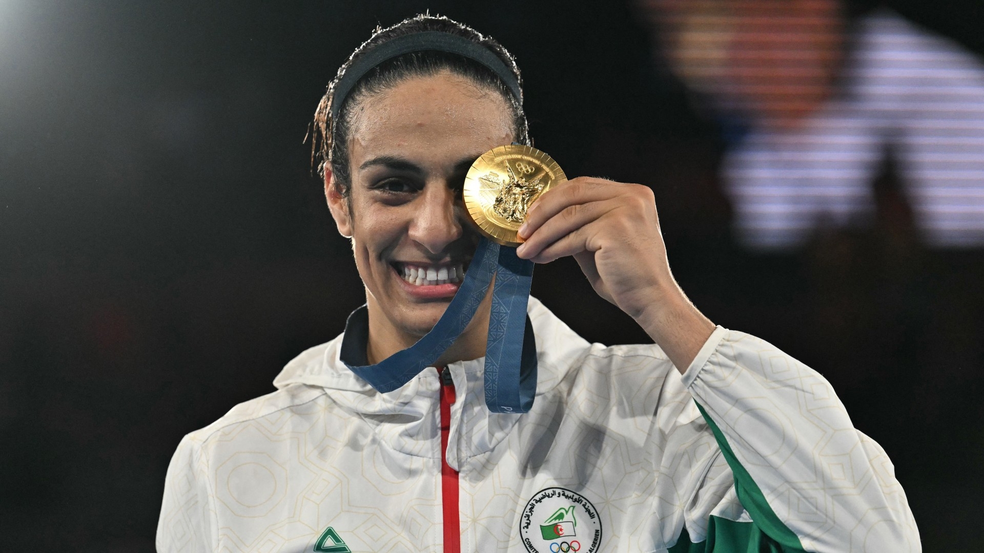 Gold medallist Algeria's Imane Khelif poses after winning the women's 66kg final boxing category during the Paris 2024 Olympic Games in Paris on 9 August 2024 (AFP/Mohd Rasfan)