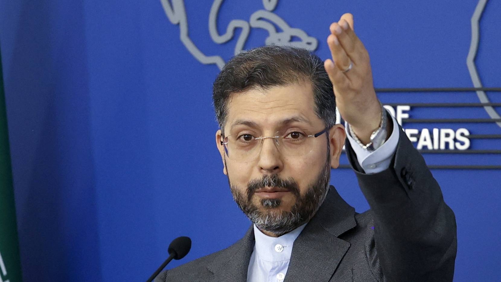 Iran's Foreign Ministry spokesman Saeed Khatibzadeh speaks to media during a press conference in Tehran, on 11 April 2022.