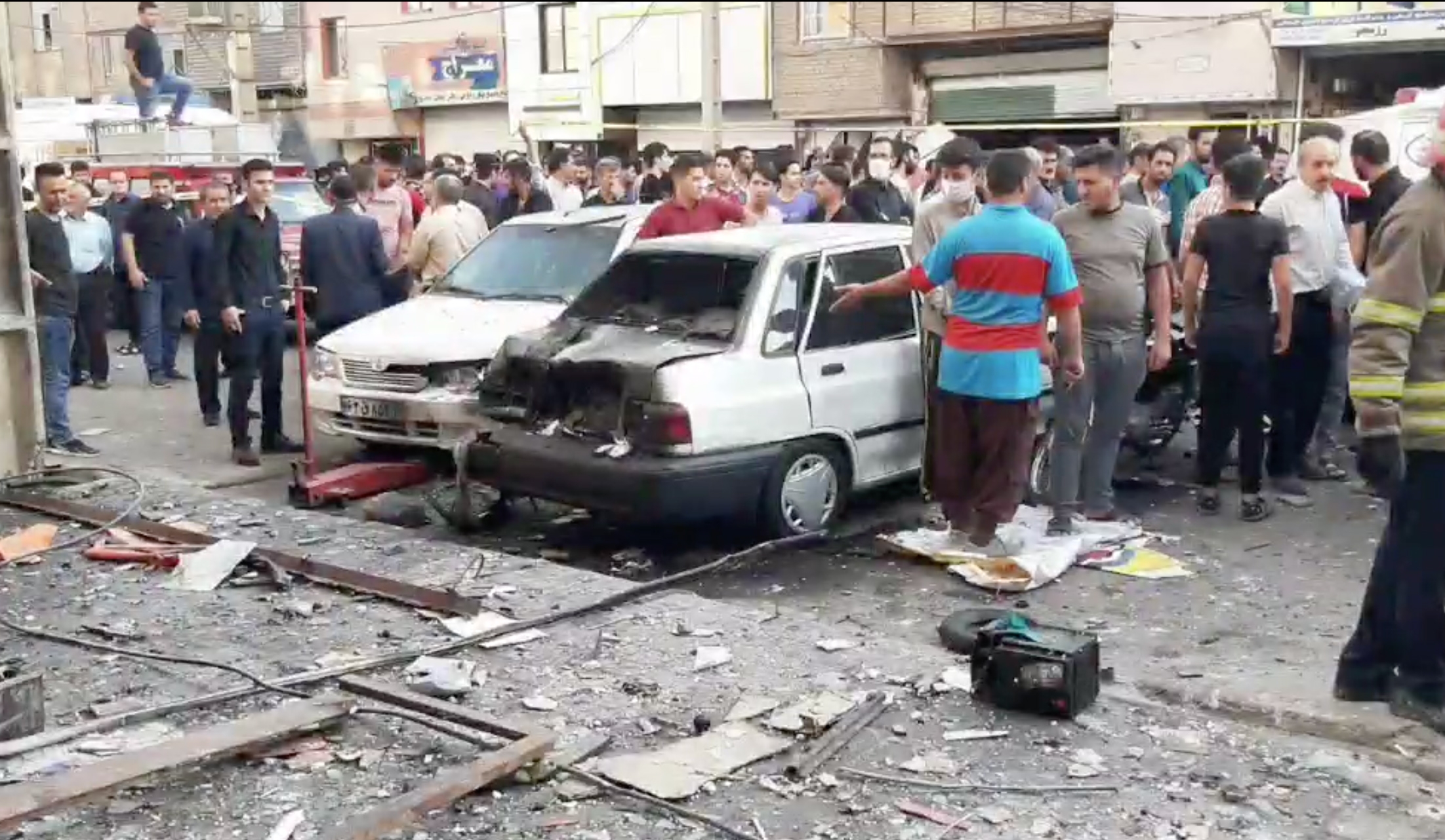 The explosion in Nasim Shahr county oustide of Tehran completely destroyed a battery workshop.