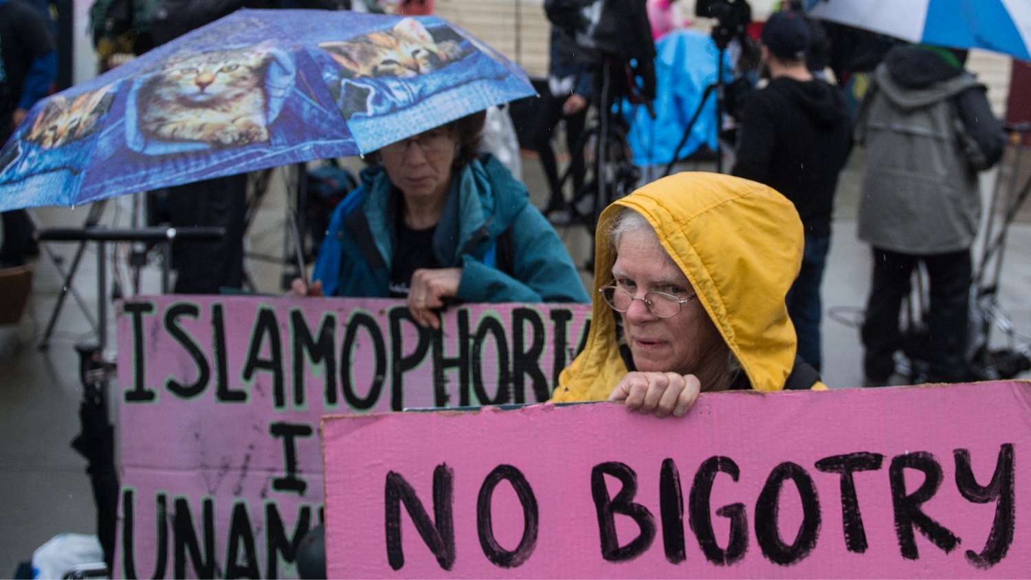 Activists rally against the Muslim Ban in front of the Supreme Court in Washington on 25 April 2018.