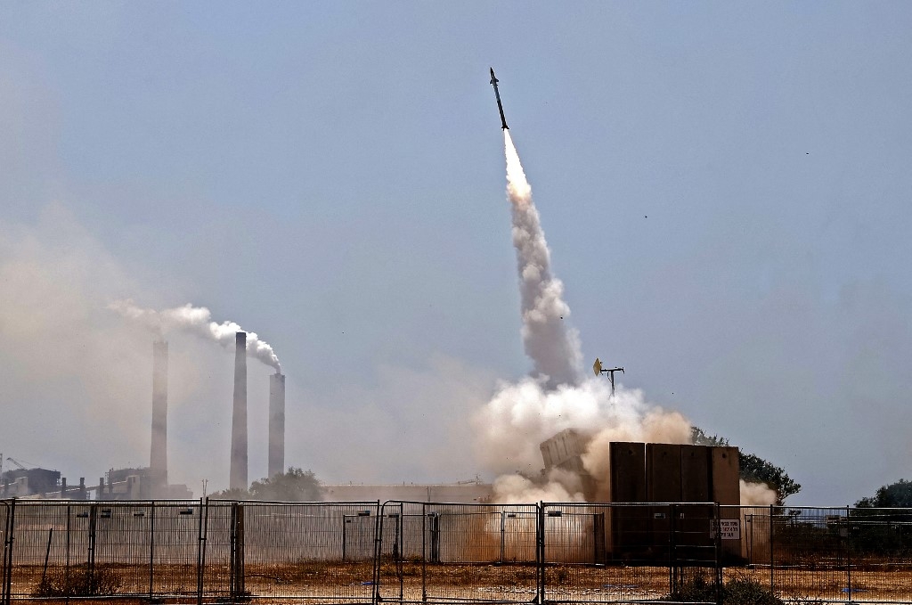 Israel's Iron Dome aerial defence system is launched to intercept a rocket above the southern city of Ashkelon, on 11 May 2021.