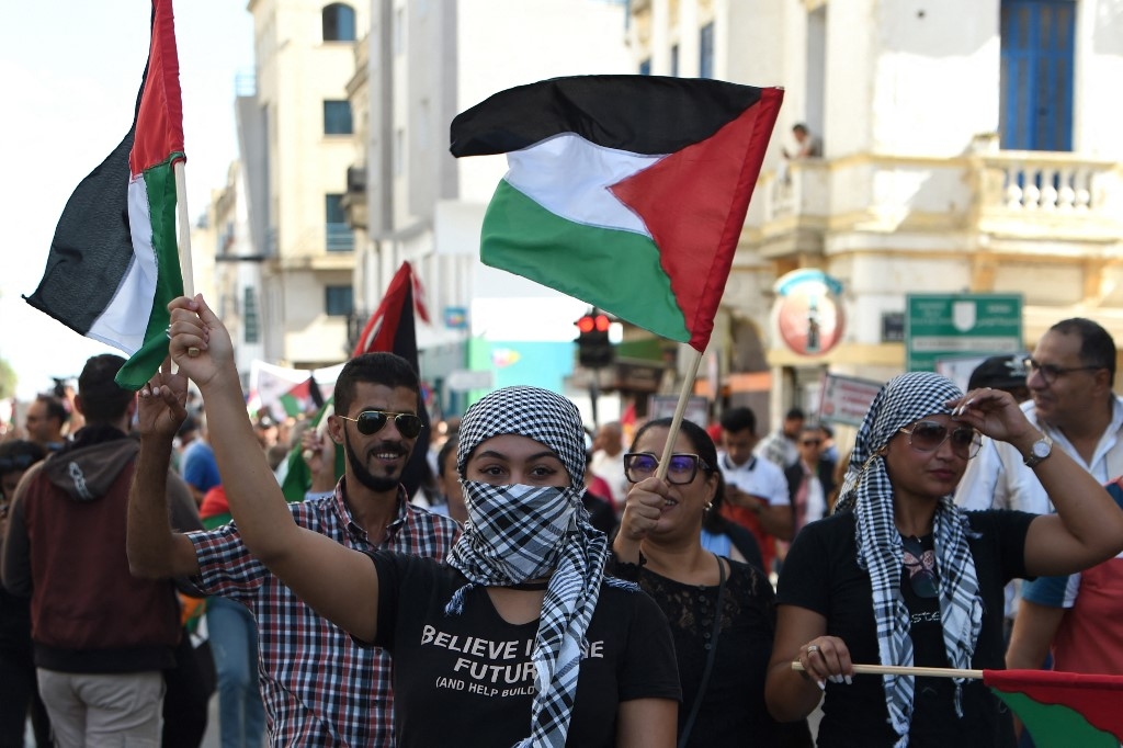 Manifestation de solidarité avec Gaza à Tunis le 21 octobre 2023 (AFP/Fethi Belaïd)