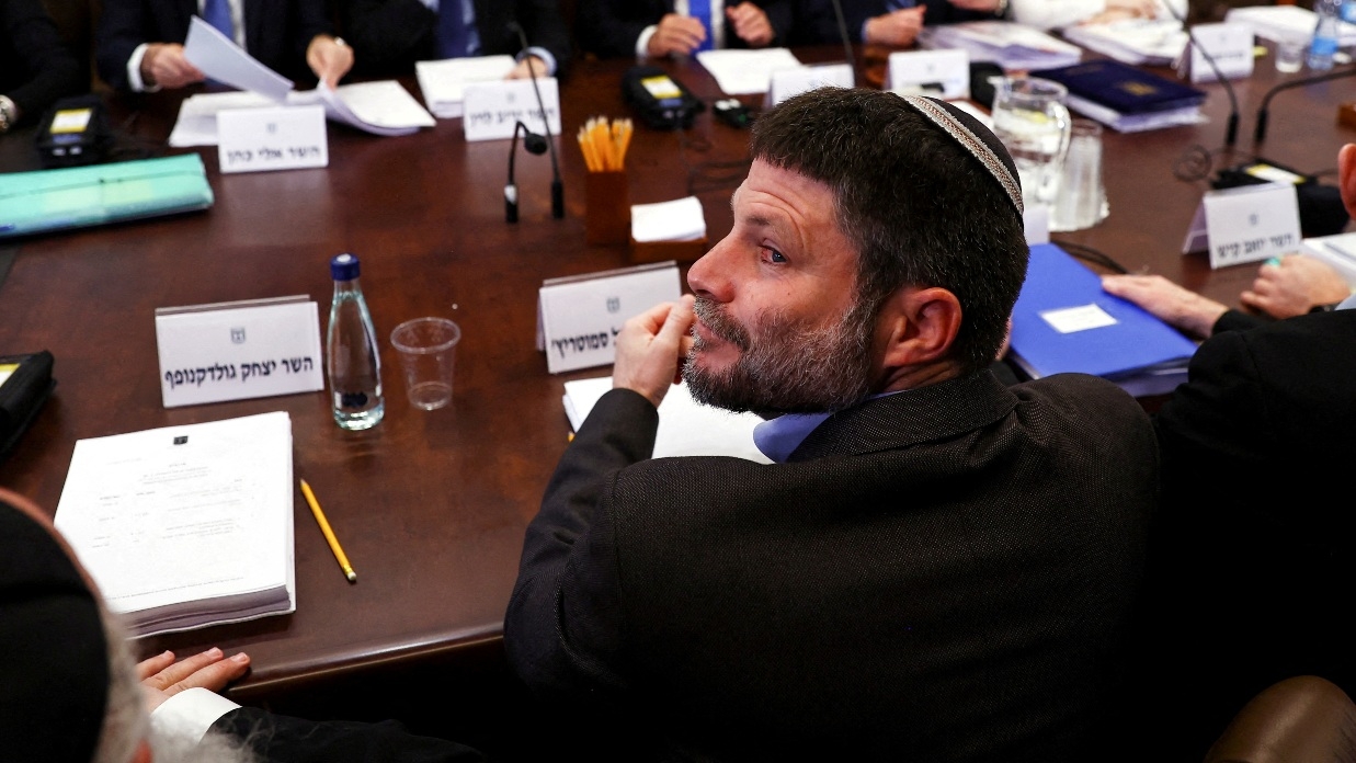 Israeli Finance Minister Bezalel Smotrich attends a cabinet meeting at the Prime Minister's office in Jerusalem, on 23 February 2023.