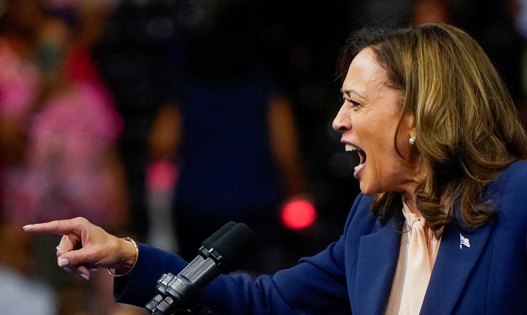 US Vice President and Democratic presidential candidate Kamala Harris speaks during a rally with her newly chosen vice presidential running mate, Minnesota Governor Tim Walz in Philadelphia, Pennsylvania, on 6 August 2024.