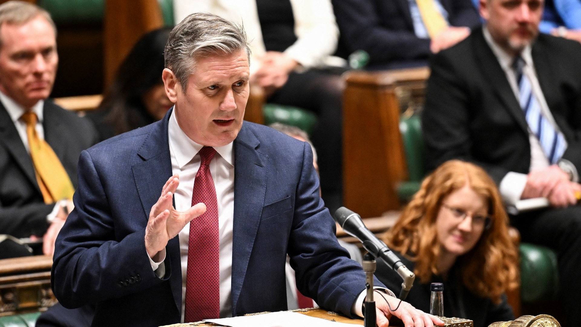  Labour Party leader Keir Starmer speaking during the weekly session of Prime Minister's Questions (PMQs) in the House of Commons on 22 February 2024 (Jessica Taylor/UK Parliament/AFP)