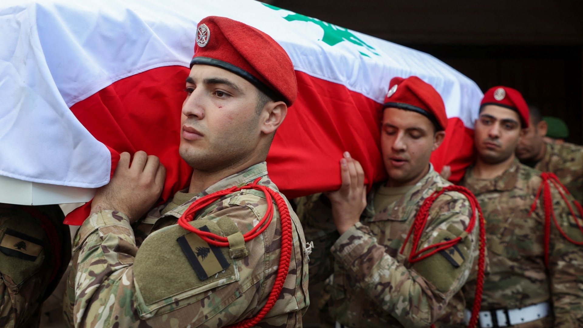 Lebanese soldiers carry the coffin of an army sergeant who was killed in Israeli shelling near a village in south Lebanon, on 6 December 2023 (ReutersMohamed Azakir)