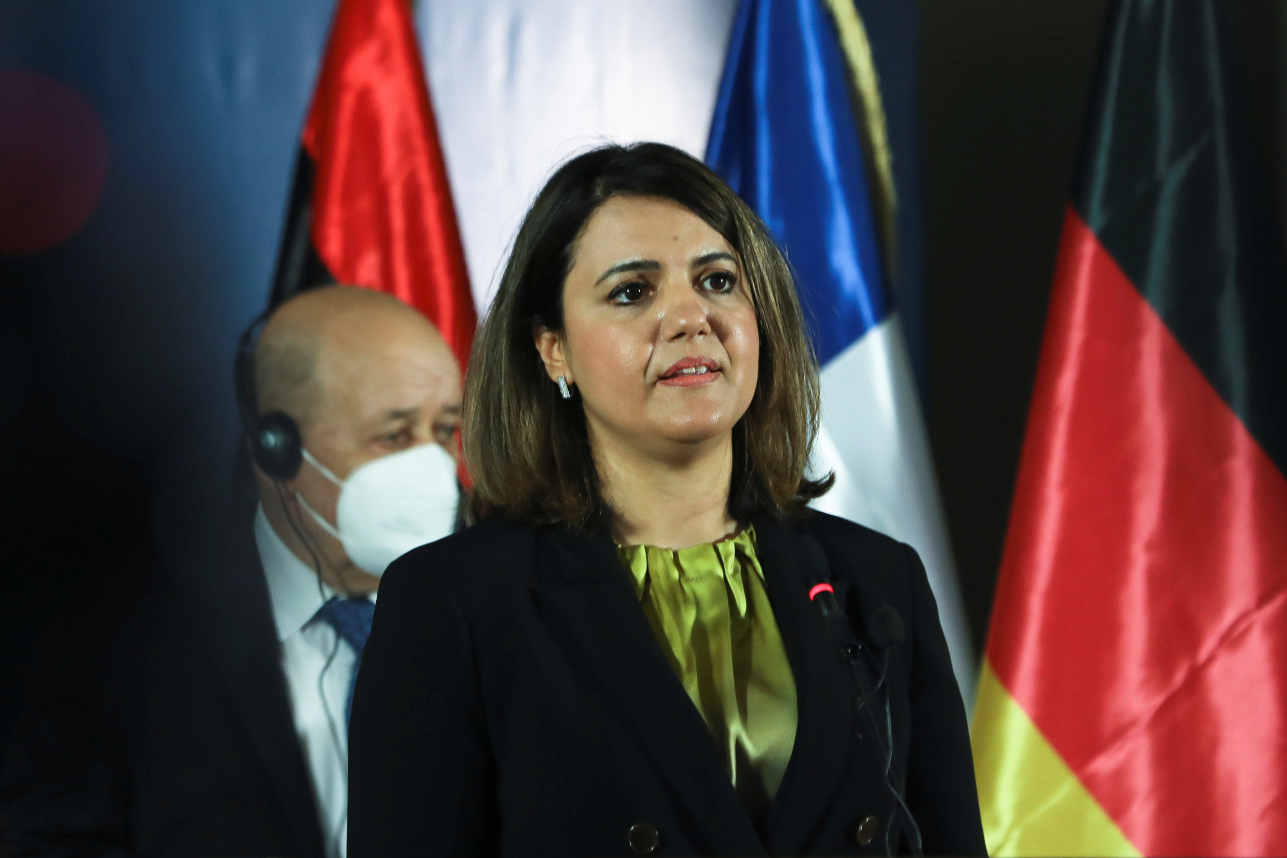 Libyan Foreign Minister Najla al-Mangoush spoke at a news conference in Tripoli, joined by her French, German and Italian counterparts.